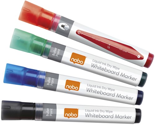 Viltstift Nobo whiteboard Liquid ink drymarker rond assorti 3mm 4st