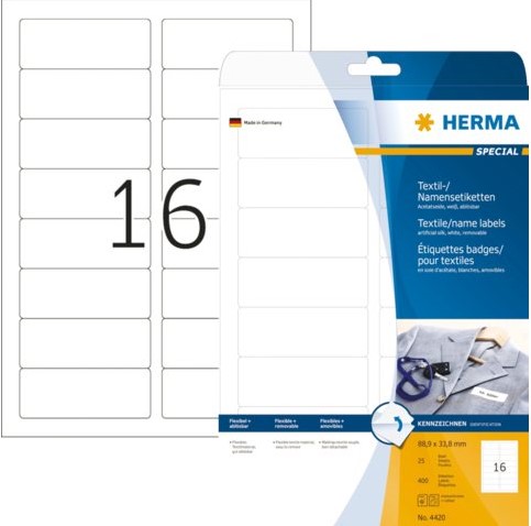 Badge etiket Herma 4420 bedrukbaar 88.9x33.8mm wit 400st